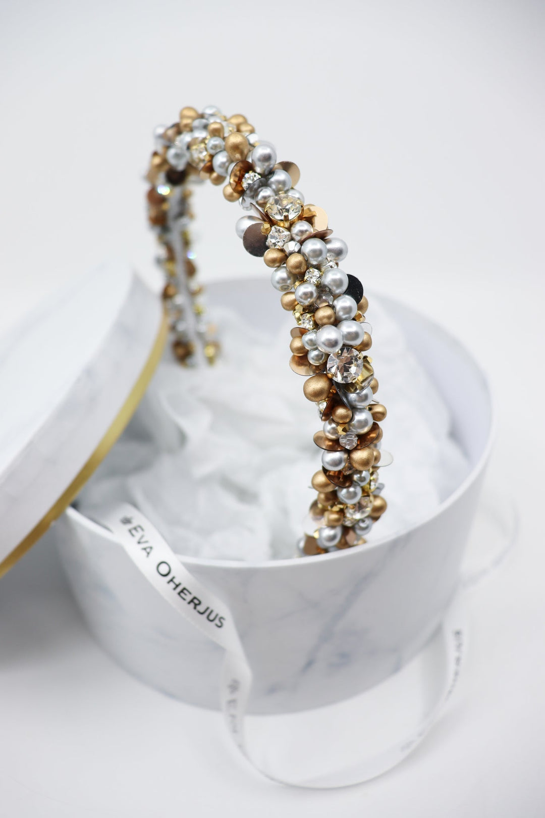 Luxurious Lena Beaded Headband with Swarovski Crystals &amp; Pearls by Eva Oherjus at www.brixbailey.com