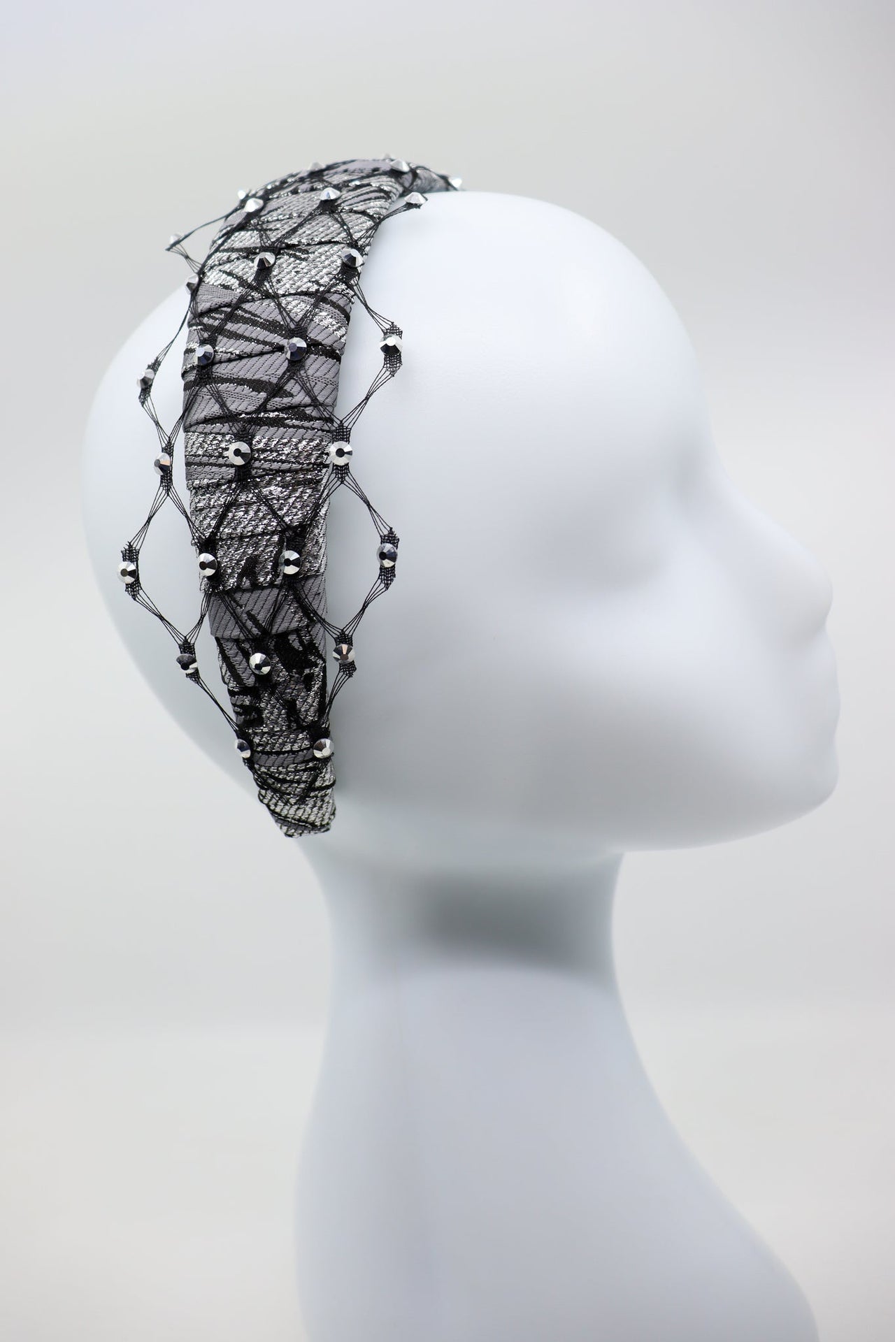 Fiona Headband with Honeycomb Veil &amp; Swarovski Crystals by Eva Oherjus at www.brixbailey.com