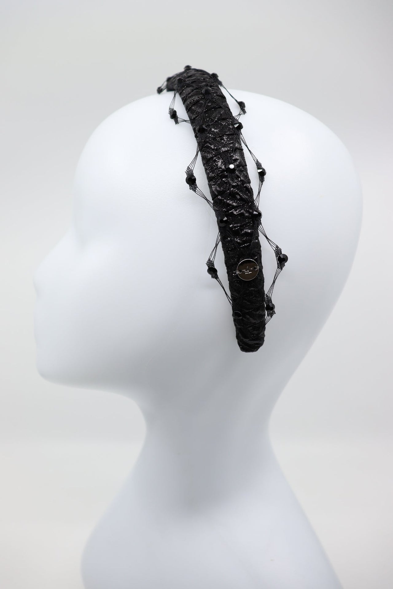 Naomi Thin Headband – Swarovski & Honeycomb Veil Elegance by Eva Oherjus at www.brixbailey.com
