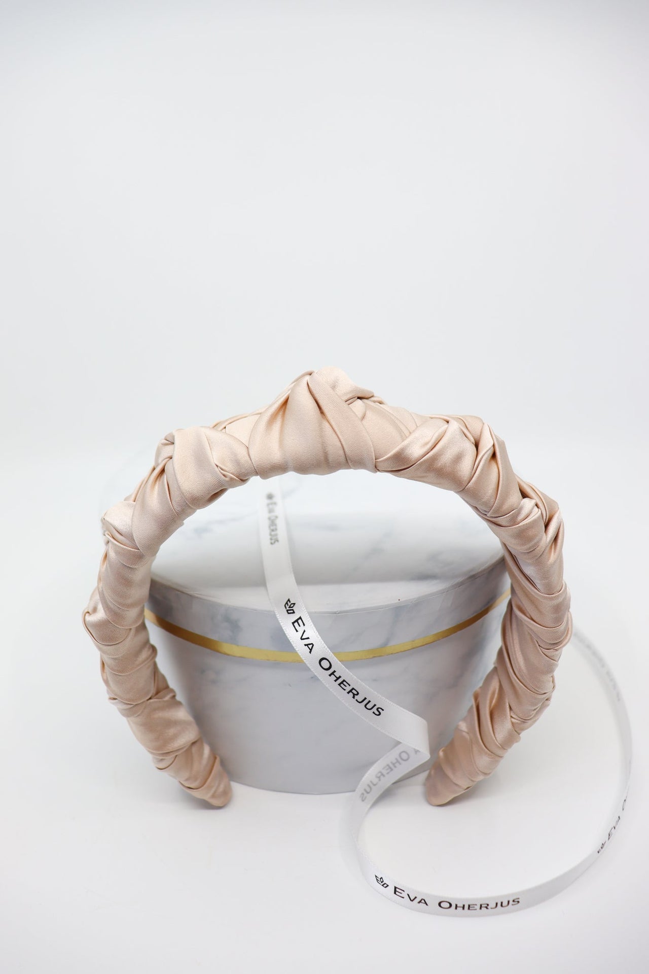 Luxury Light Beige Silk Knotted Headband - Elegant &amp; Durable Hair Accessory by Eva Oherjus at www.brixbailey.com