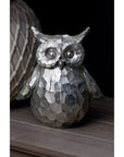 Handcrafted silver ceramic owl decor with textured feathers, 23cm tall, elegant centerpiece for shelves or mantels. by RoomLondon at brixbailey.com