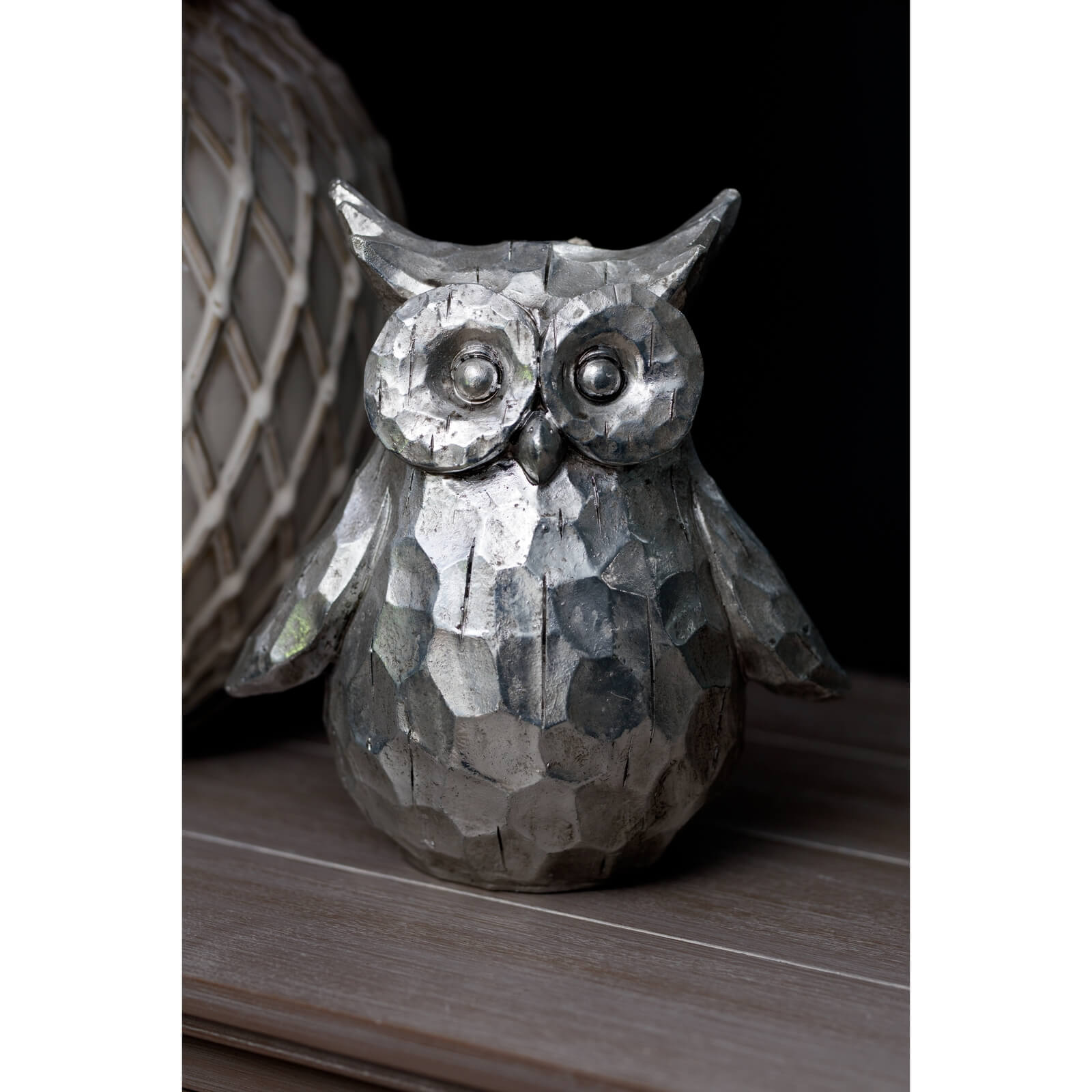 Silver Ceramic Owl Figurine Olive the Wise