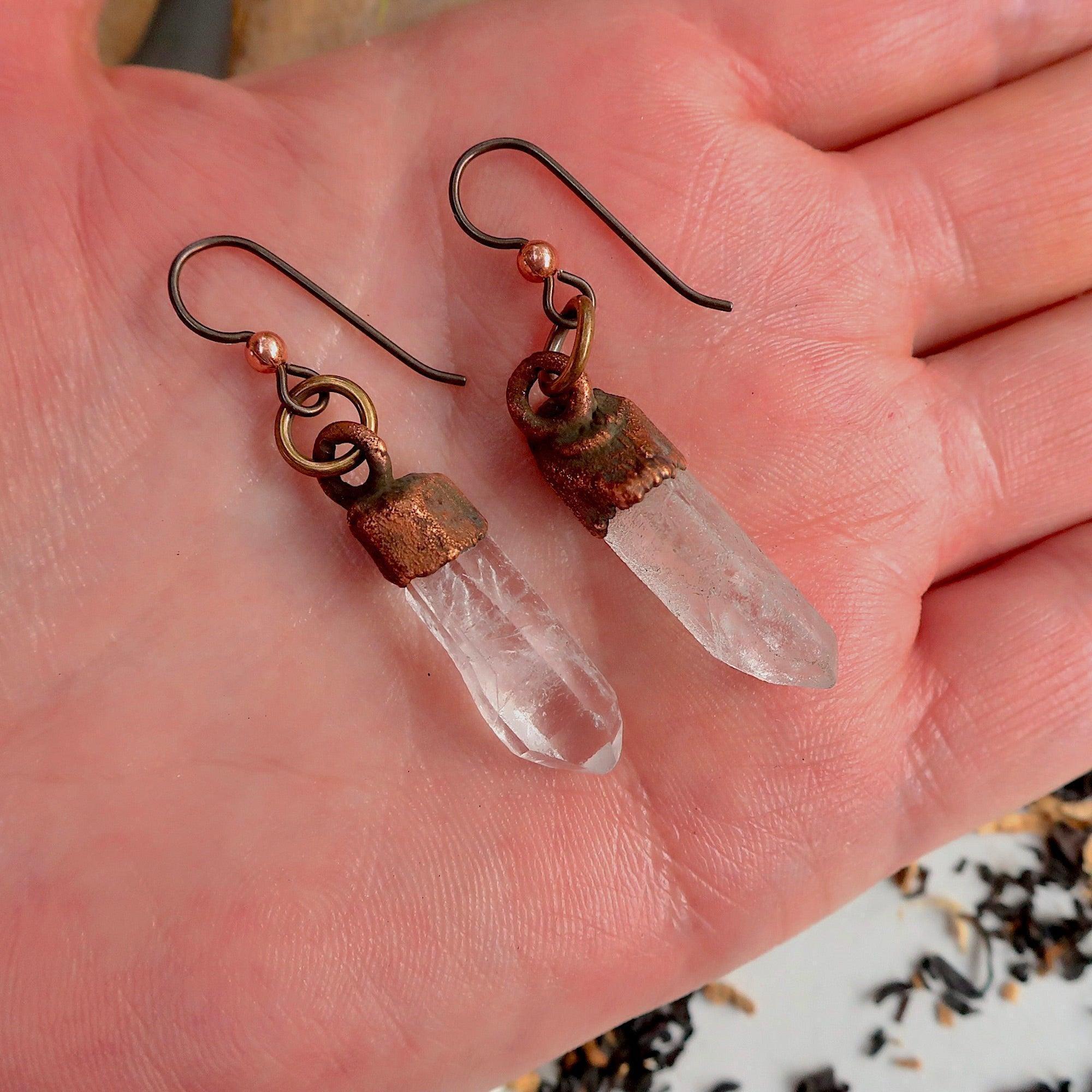 Raw Quartz Earrings - Electroformed Copper | Handmade by Blackbird &amp; Sage