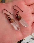 Raw Quartz Earrings - Electroformed Copper | Handmade by Blackbird & Sage