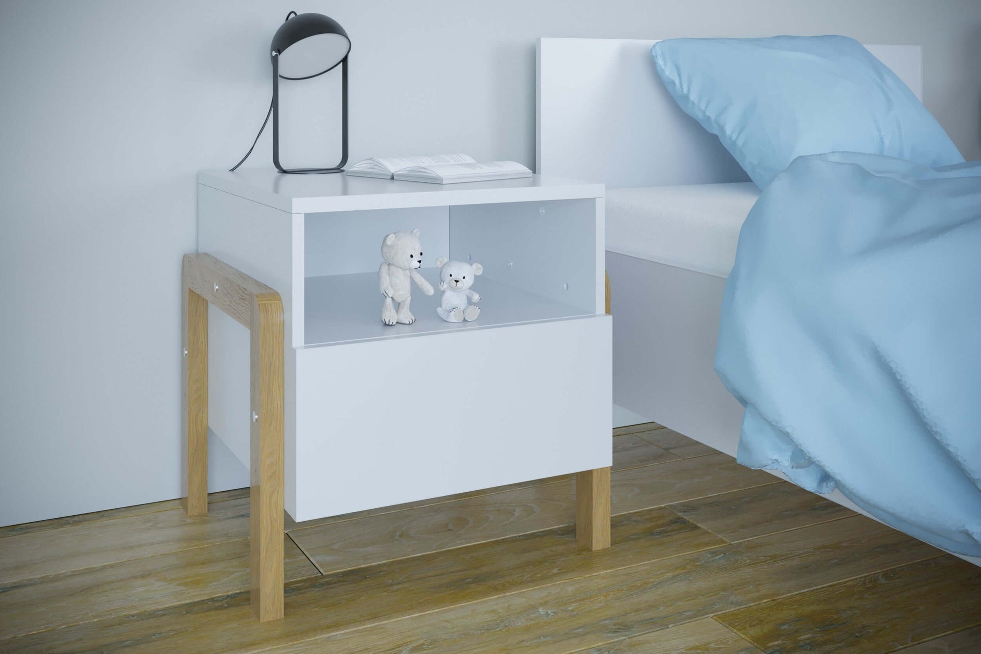 White and Oak Bedside Table