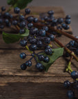 Handcrafted indigo berry stems with deep blue hues, realistic texture, and flexible wired branches for elegant floral arrangements. by sostter at brixbailey.com