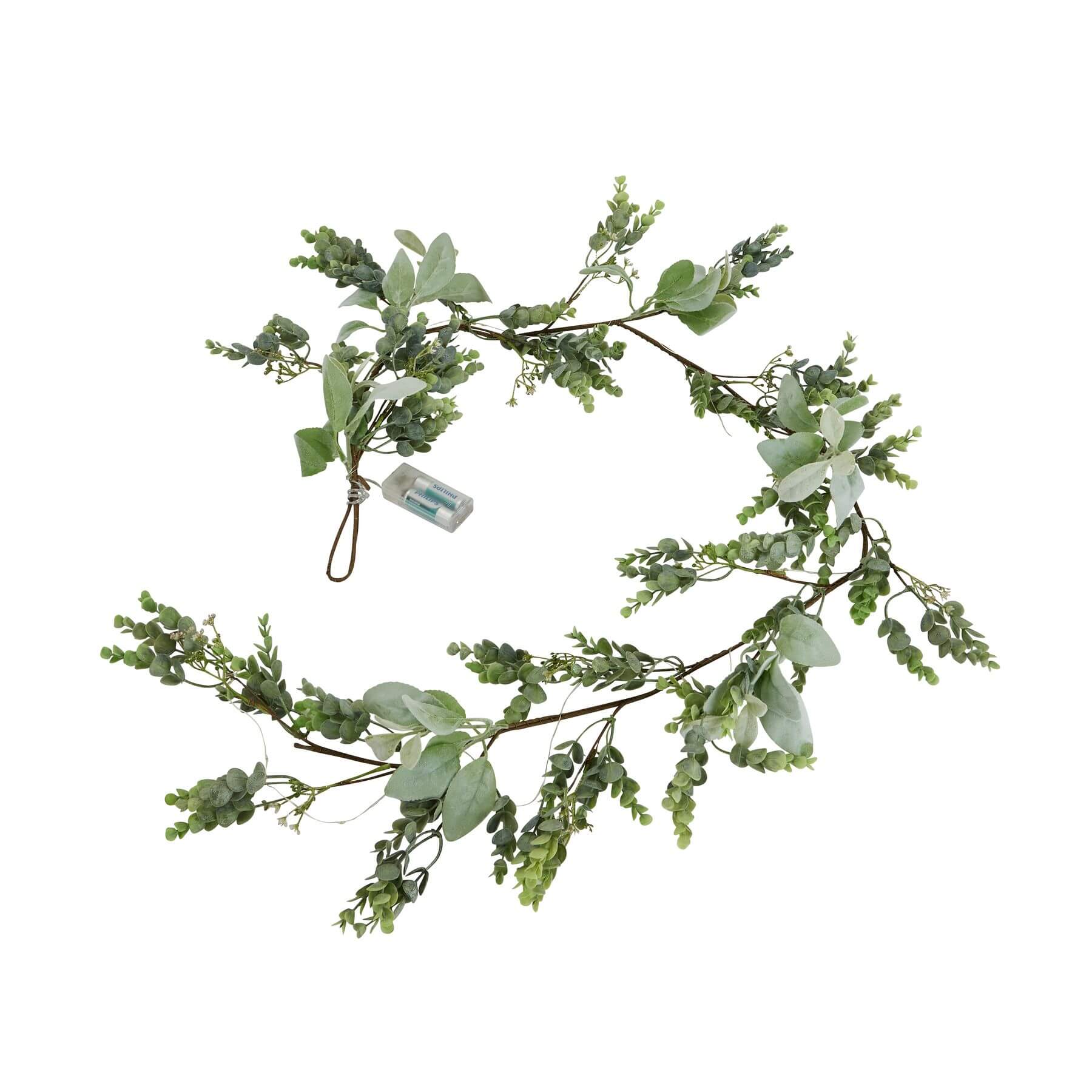 LED Winter Garland with Frosted Eucalyptus and Lambs Ear
