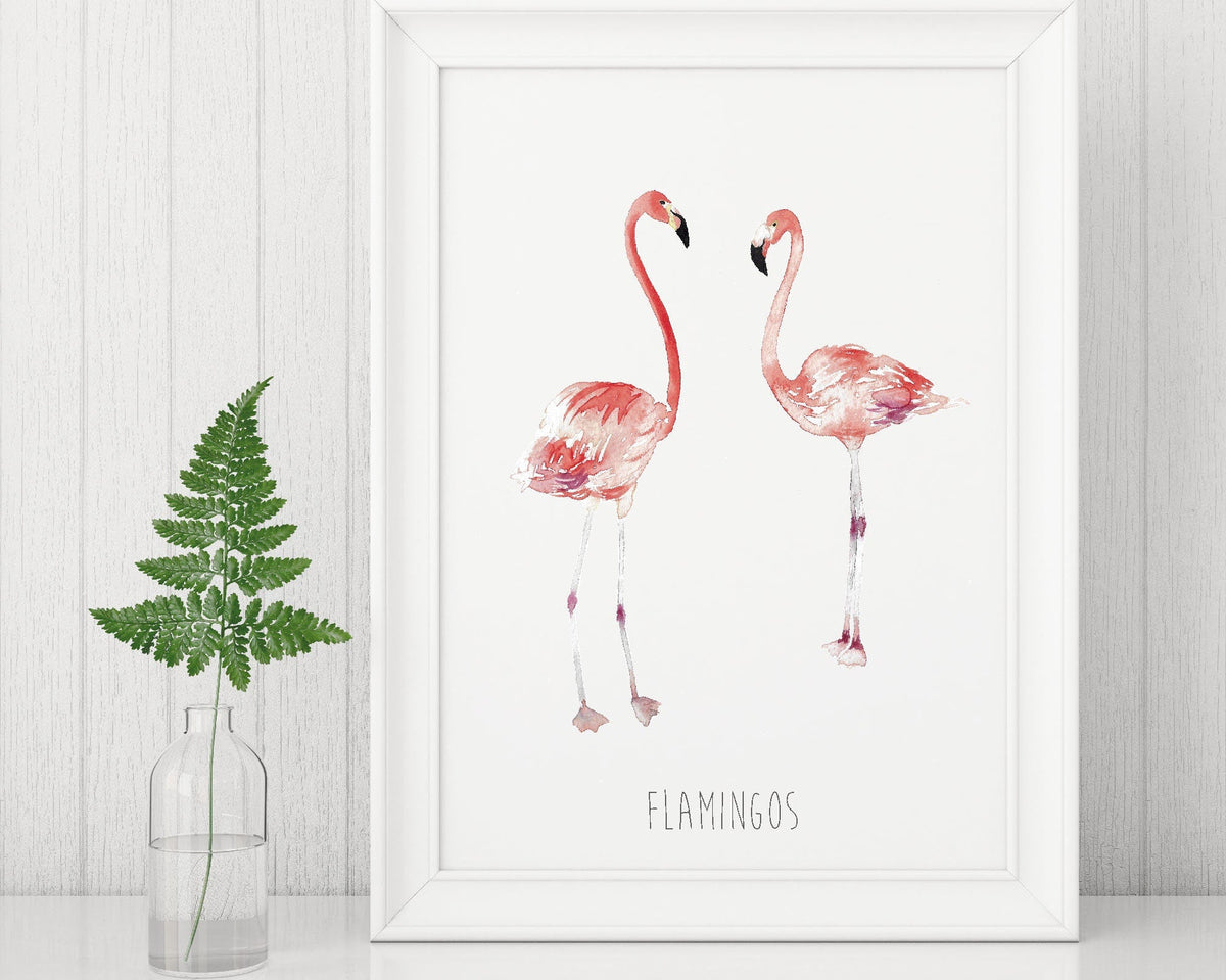 Personalised Watercolour Flamingo Art Print – Custom Nursery or Kids Room Decor, A3/A4/A5 Sizes