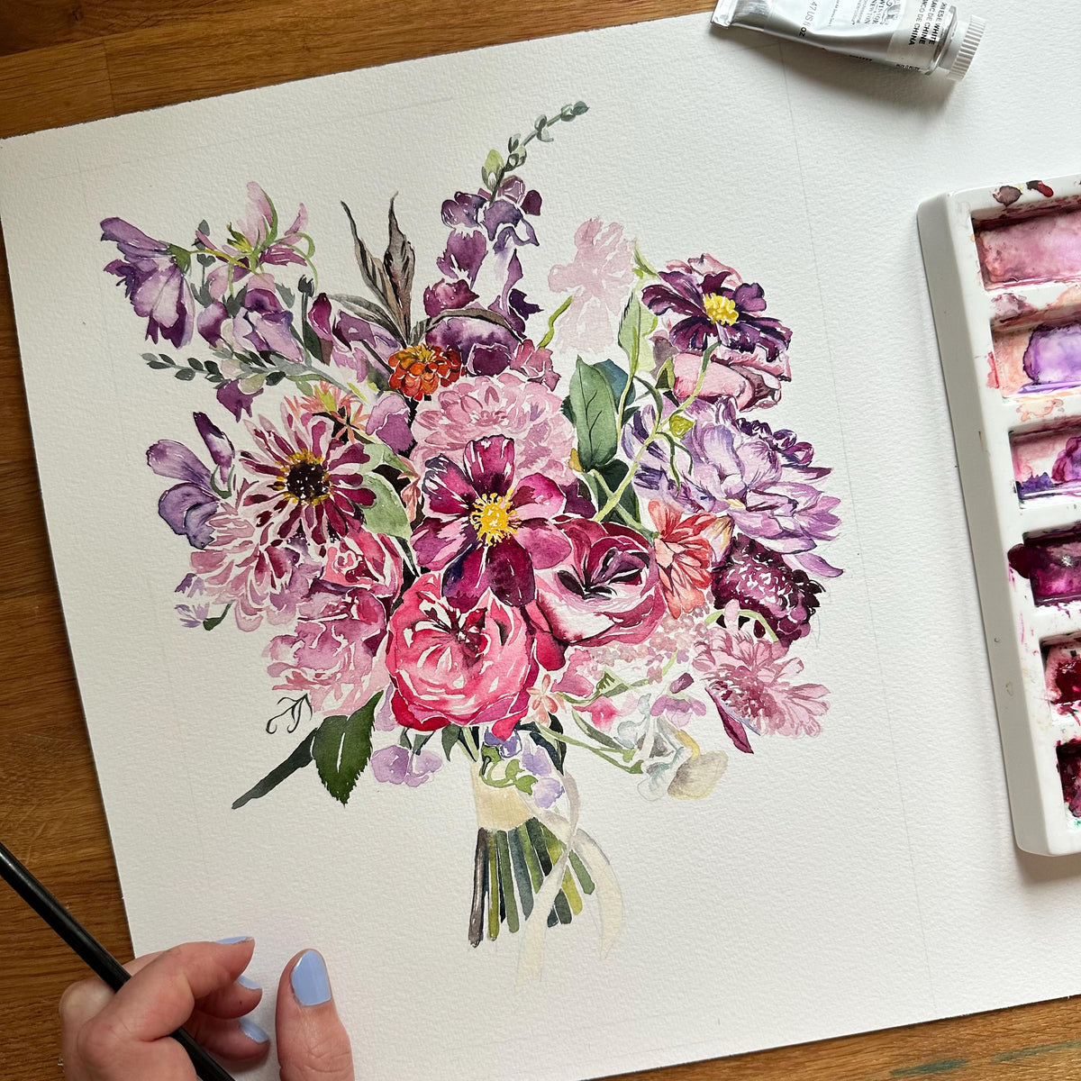 Hand-Painted Watercolour Floral Greeting Card - Mother's Day - Thank You Card
