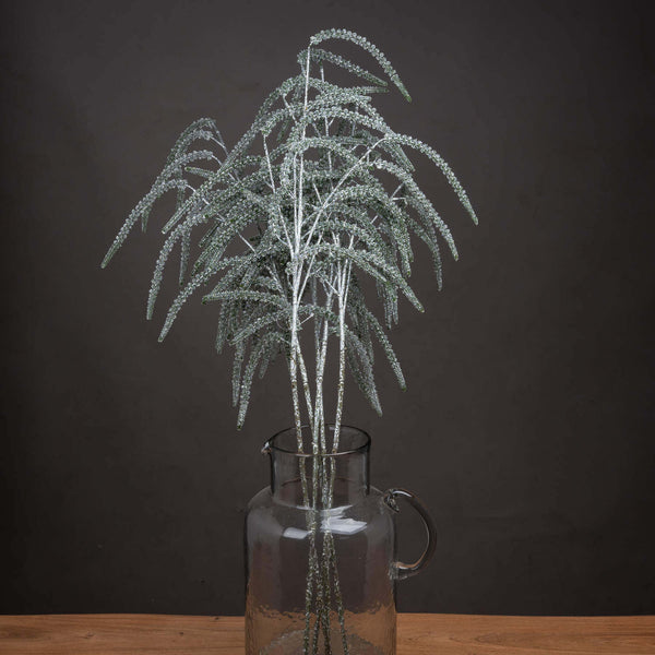 Silver metallic amaranthus stem, 42.5 inches tall, with cascading fronds for elegant home decor centerpiece by Sostter at brixbailey.com