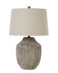 Handcrafted Ochre Table Lamp with Linen Shade