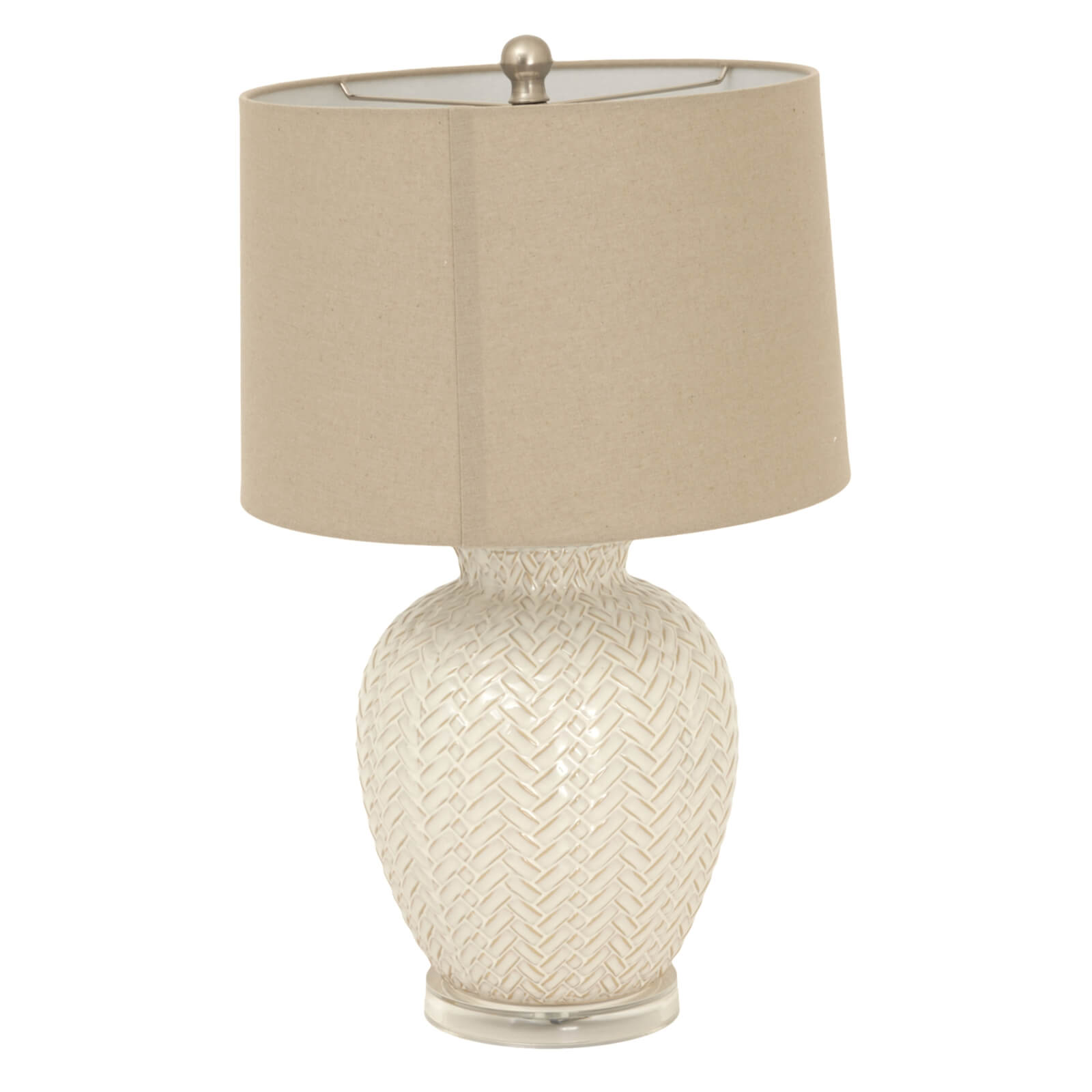 Woven Ceramic Lamp with Linen Shade