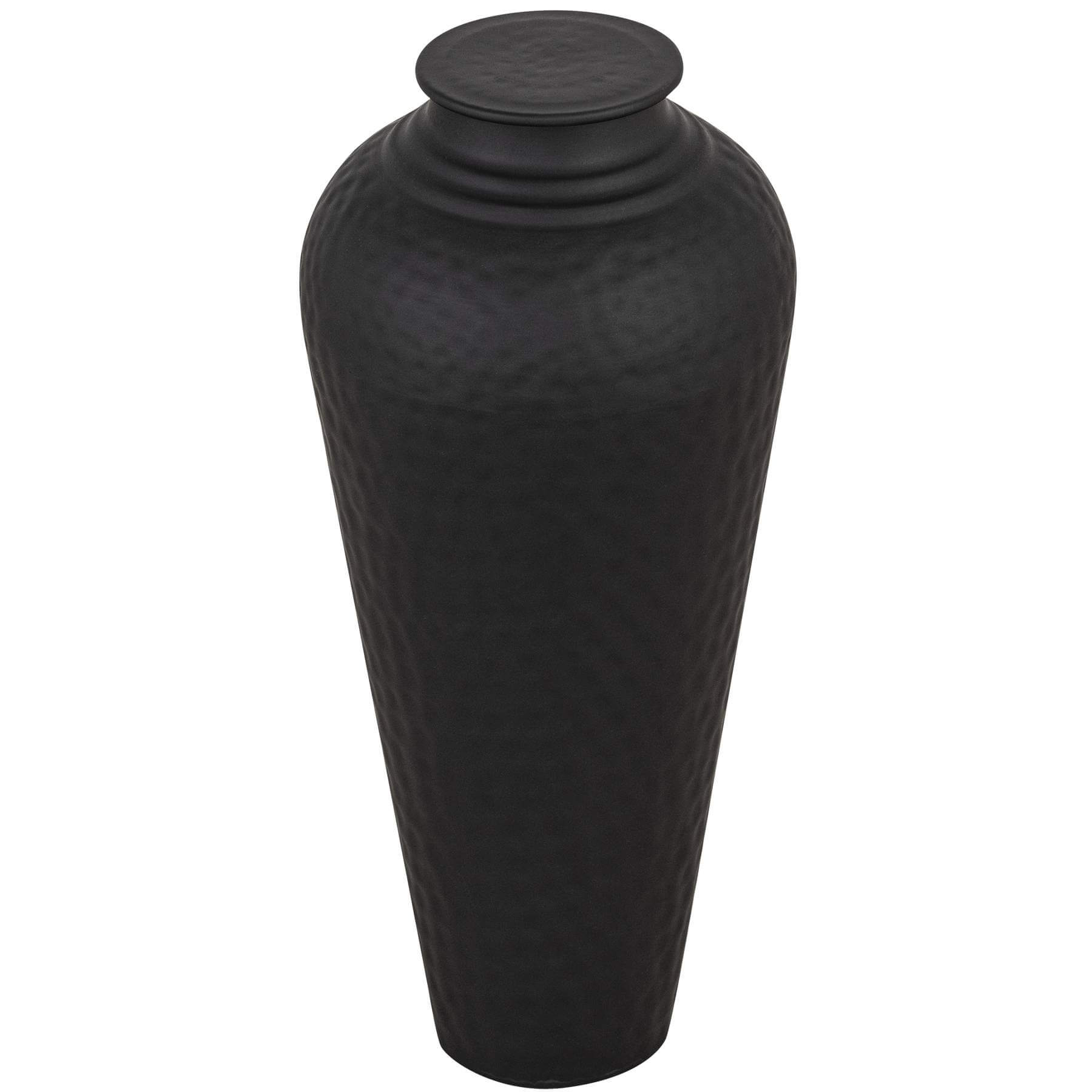 Elegant Matt Black Hammered Vase with Lid | Modern Decor
