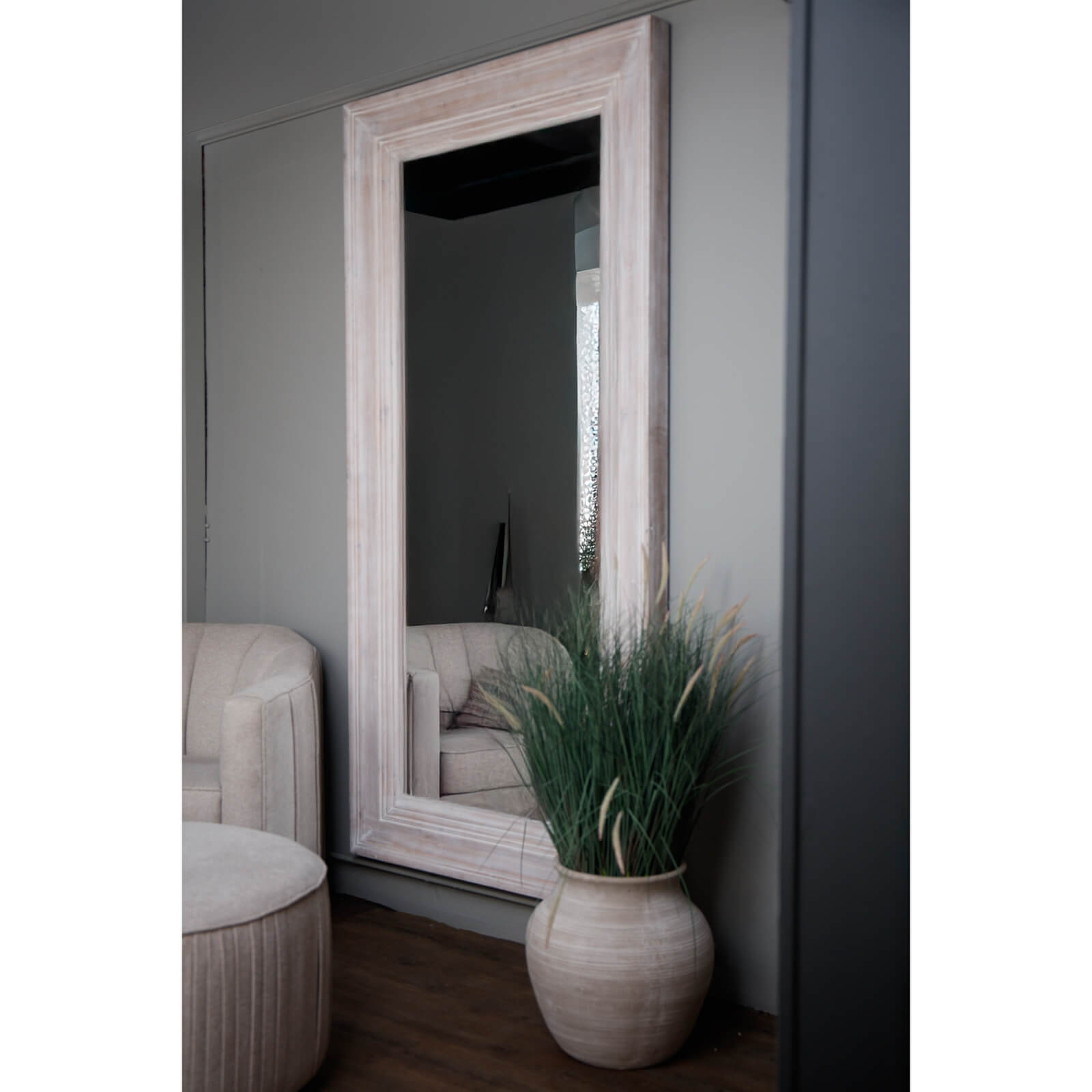 Timeless Elegant White Washed Harewood Mirror | Large Decor