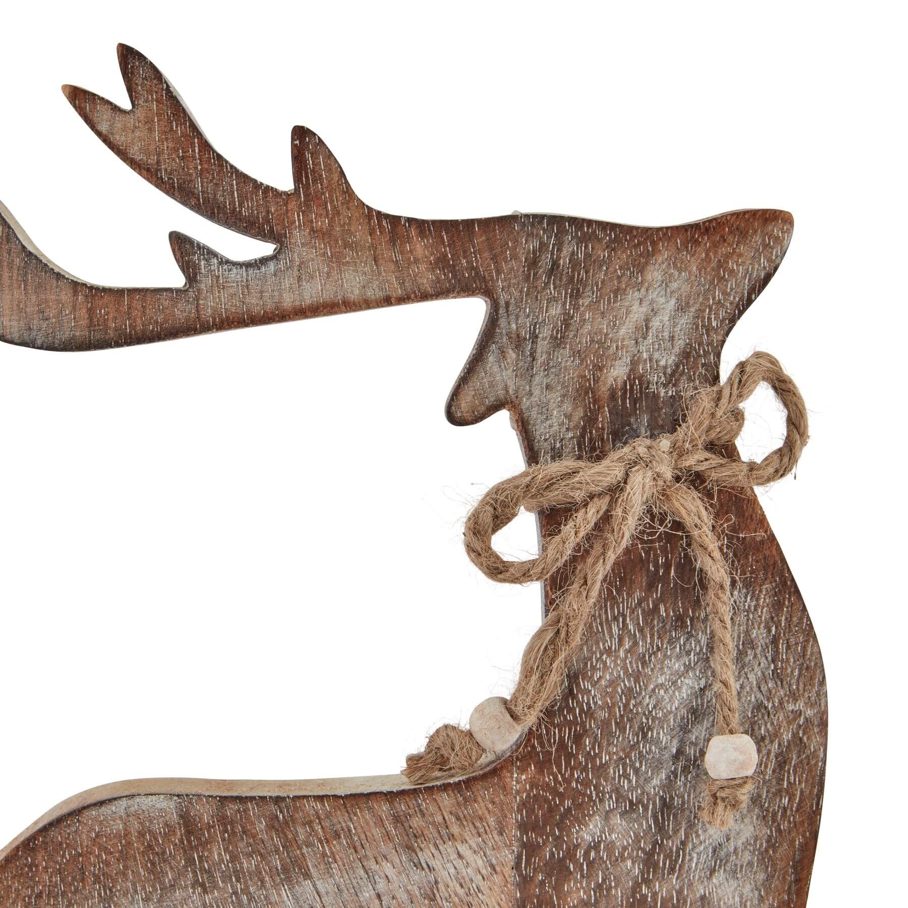 Whitewashed Wooden Reindeer Figurine for Nordic Styling