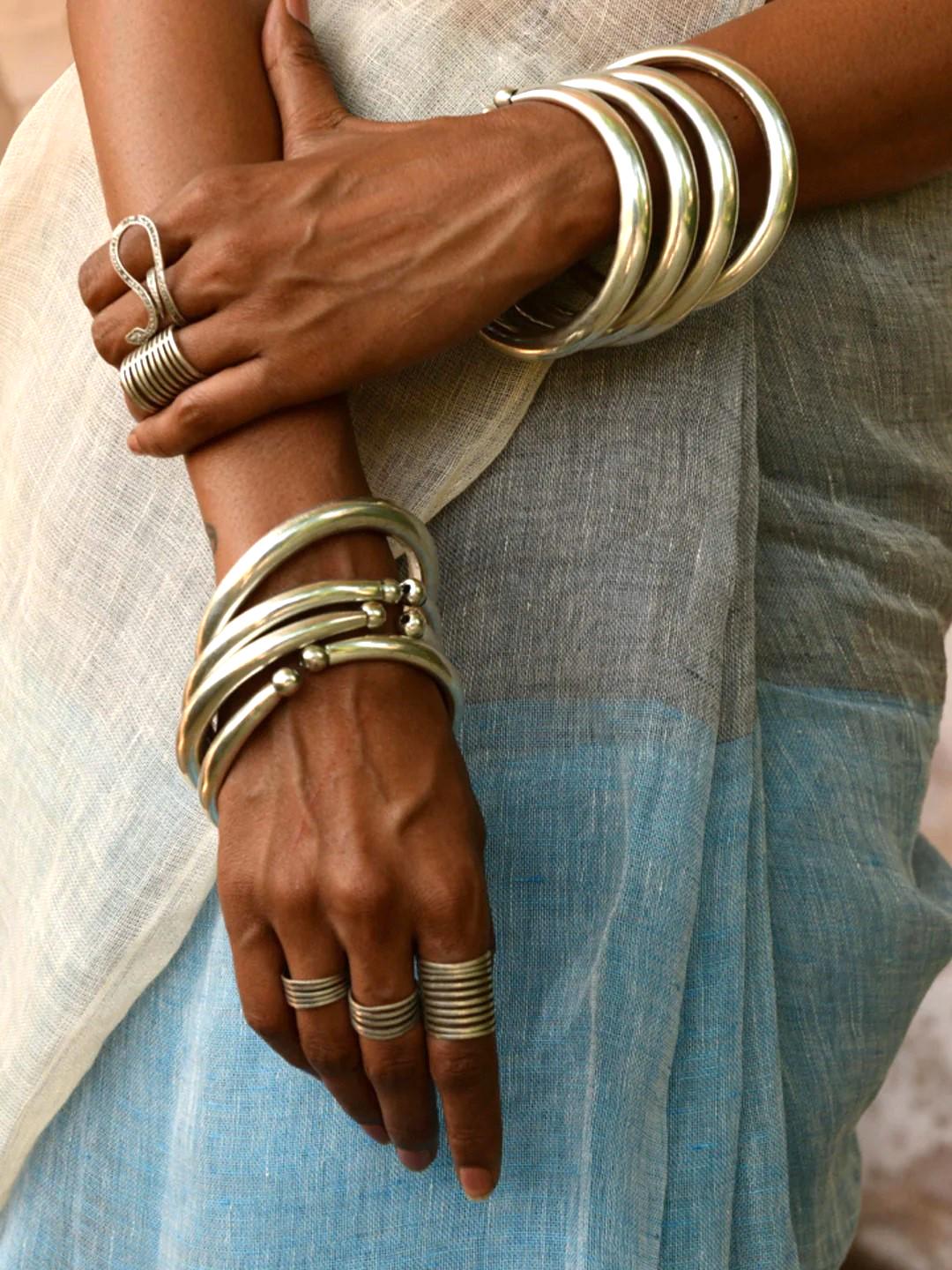 Textured Brass Wrap Ring – Gold/Silver Adjustable Boho Statement Rings.