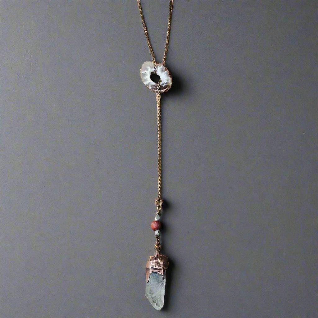 Raw Quartz Lariat in Copper &amp; Brass - Boho | Handmade by Blackbird &amp; Sage