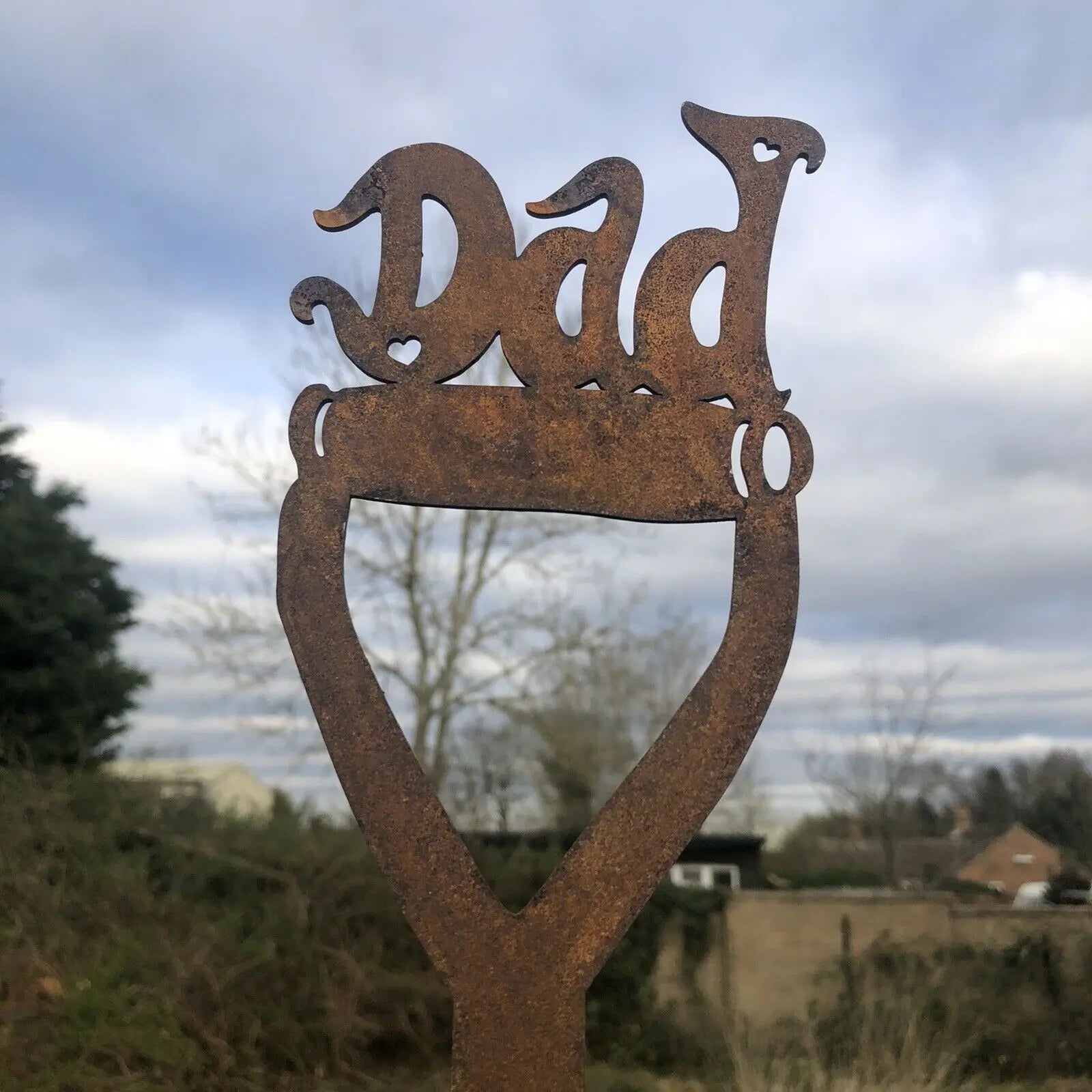 Rusty Metal Dad On A Spade Garden Decoration , Dad Remembrance Gift