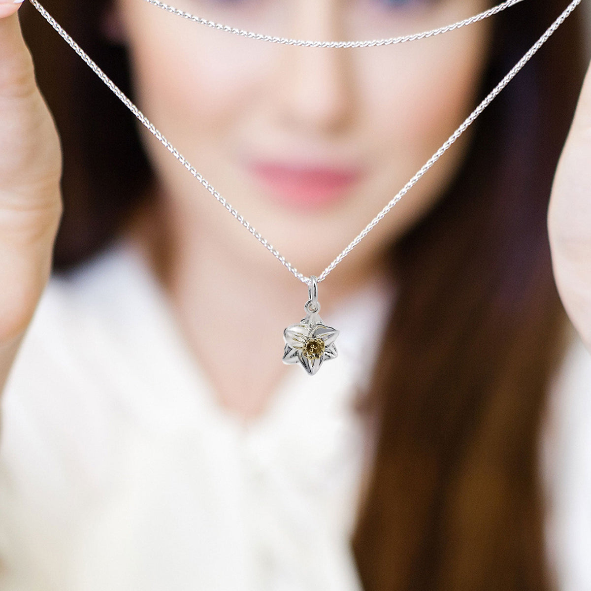 Daffodil Flower Silver &amp; Solid Gold Charm