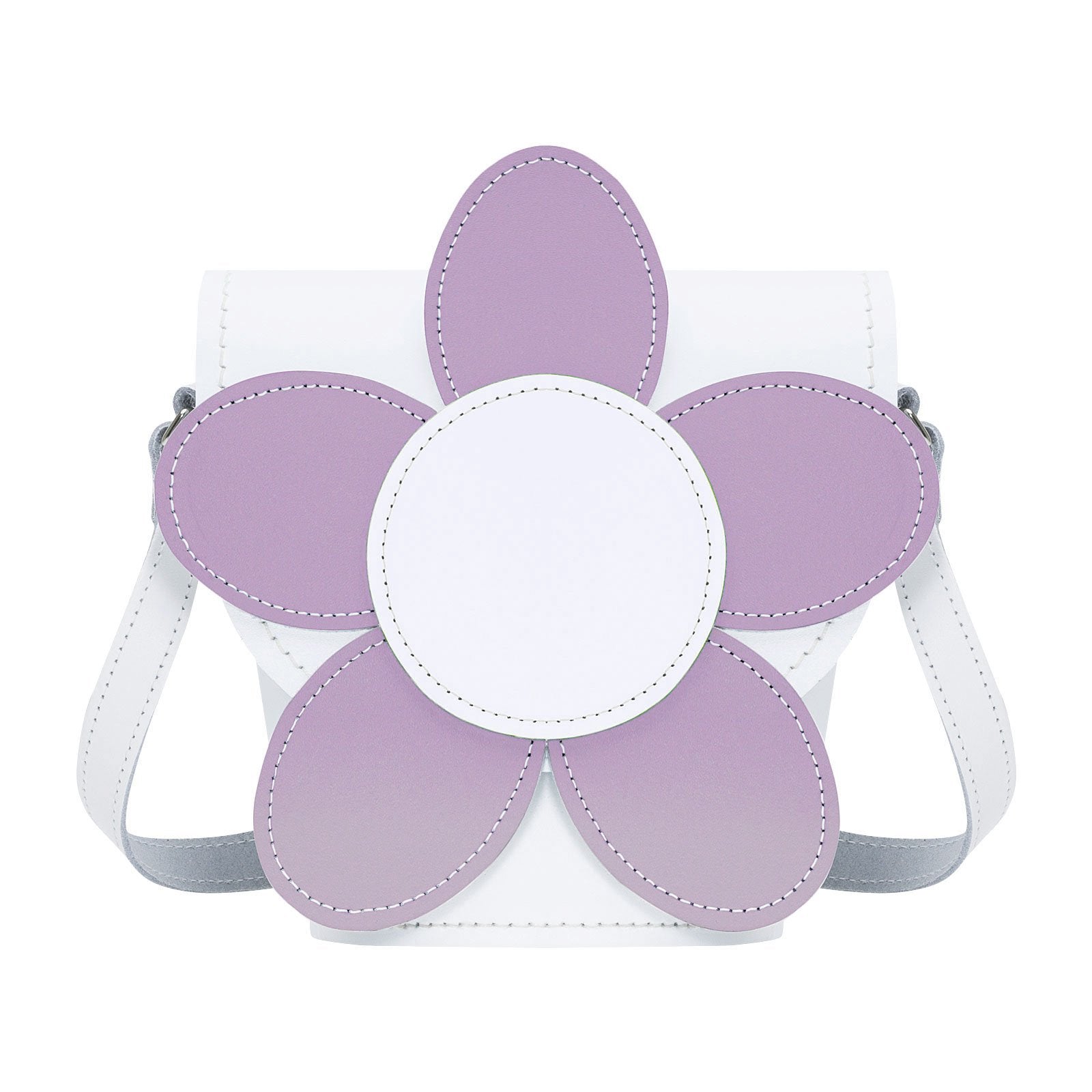Handmade Leather Daisy Barrel Bag - White &amp; Violet