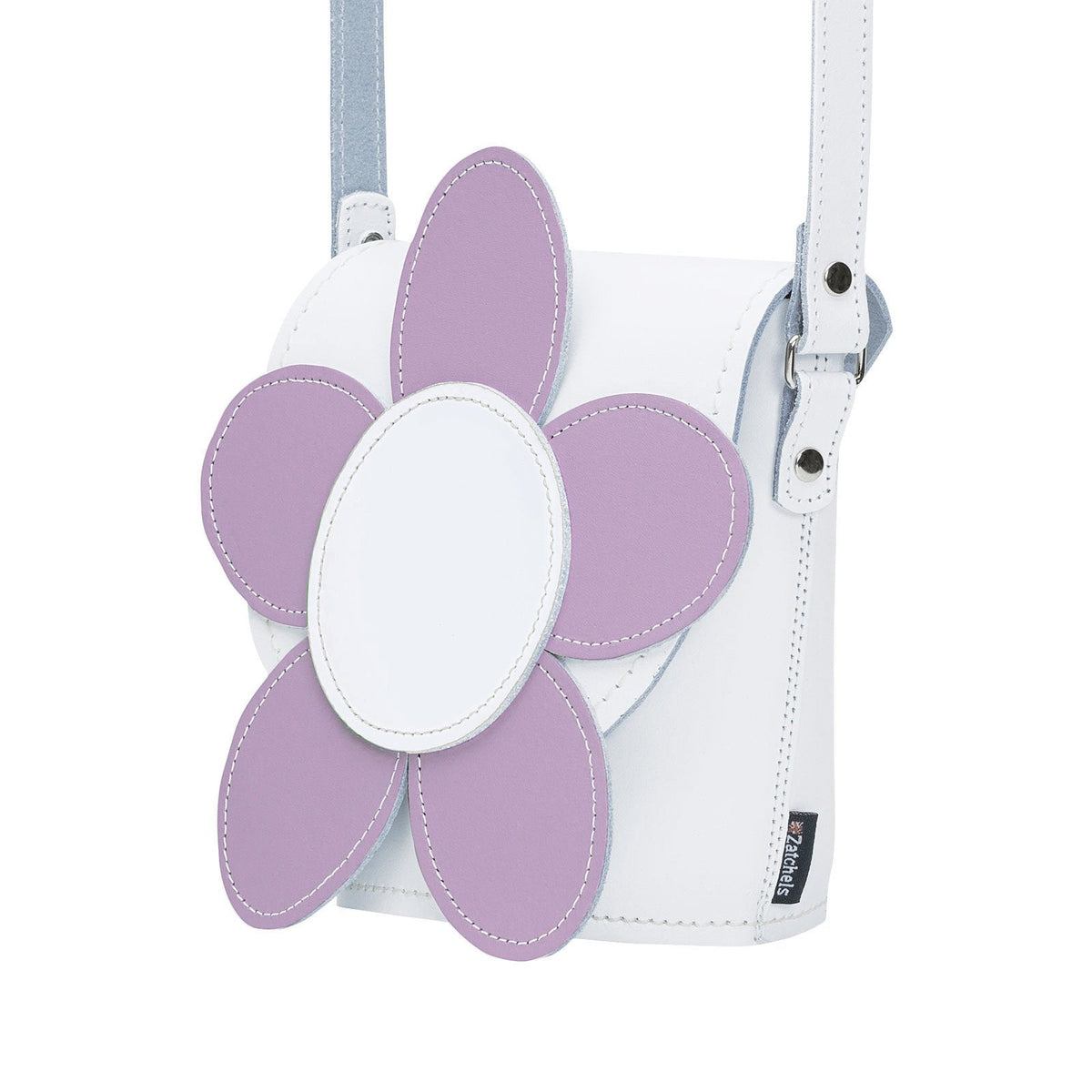 Handmade Leather Daisy Barrel Bag - White &amp; Violet