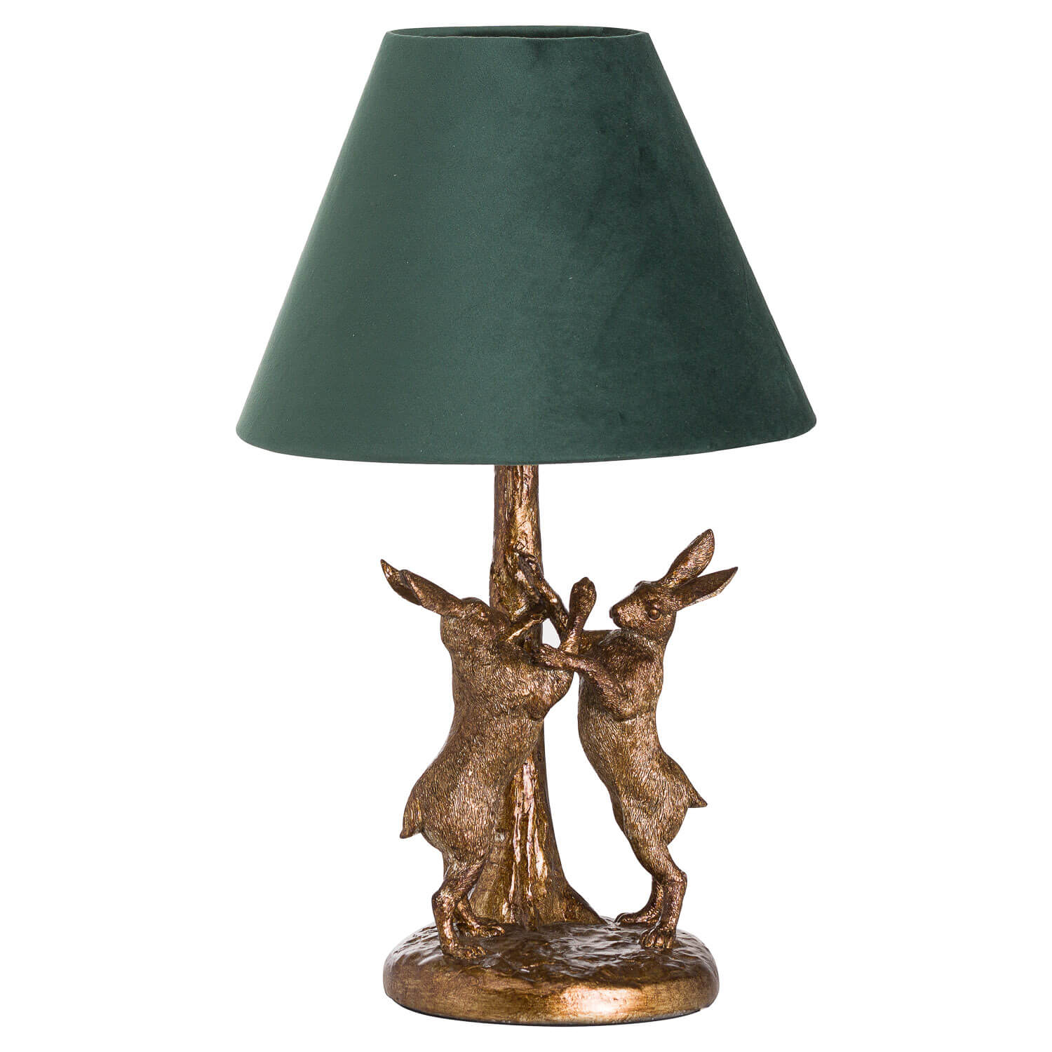 Gold Hare Table Lamp with Green Velvet Shade