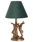 Gold Hare Table Lamp with Green Velvet Shade