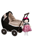 Dark Wicker Doll Pram with Beige Bedding