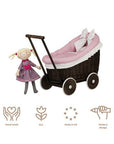 Dark Wicker Doll Pram with Pink Bedding