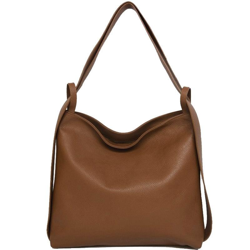 Dark Tan Pebbled Leather Convertible Tote Backpack - Brix + Bailey