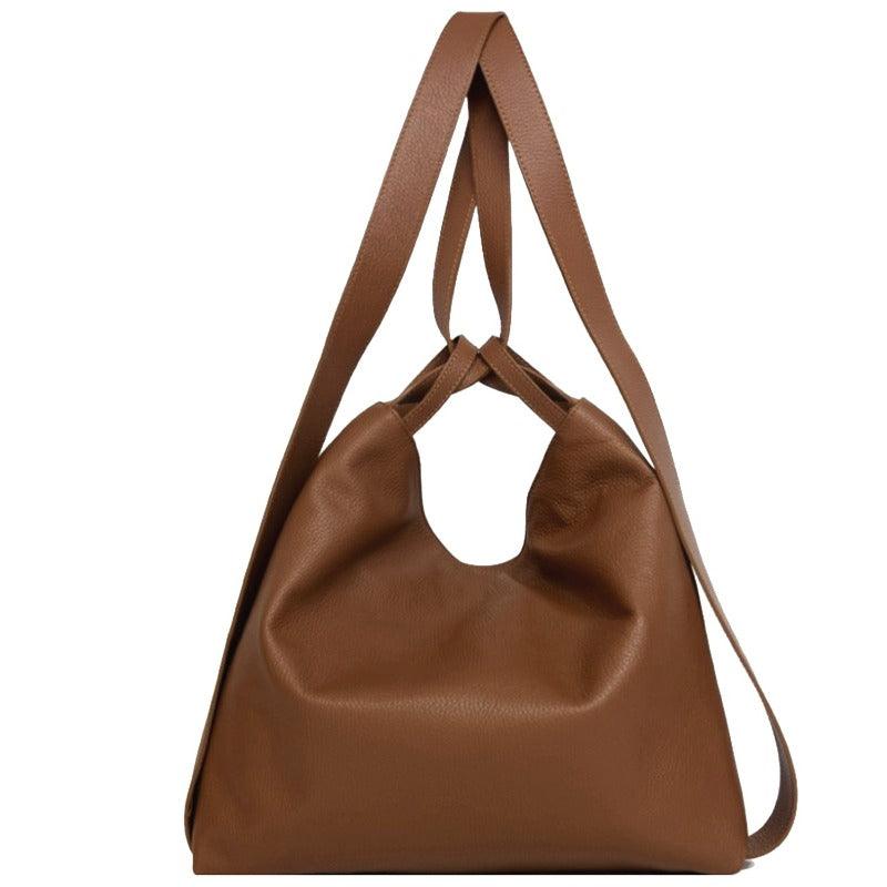 Dark Tan Pebbled Leather Convertible Tote Backpack - Brix + Bailey