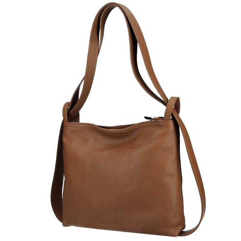 Dark Tan Pebbled Leather Convertible Tote Backpack - Brix + Bailey