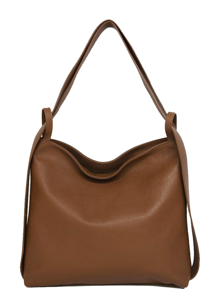 Dark Tan Pebbled Leather Convertible Tote Backpack - Brix + Bailey