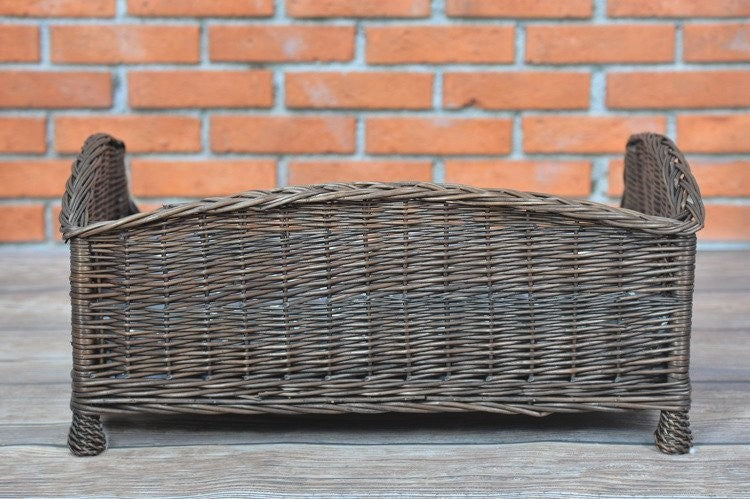 Cozy Dark Wicker Pet Bed with Cushion