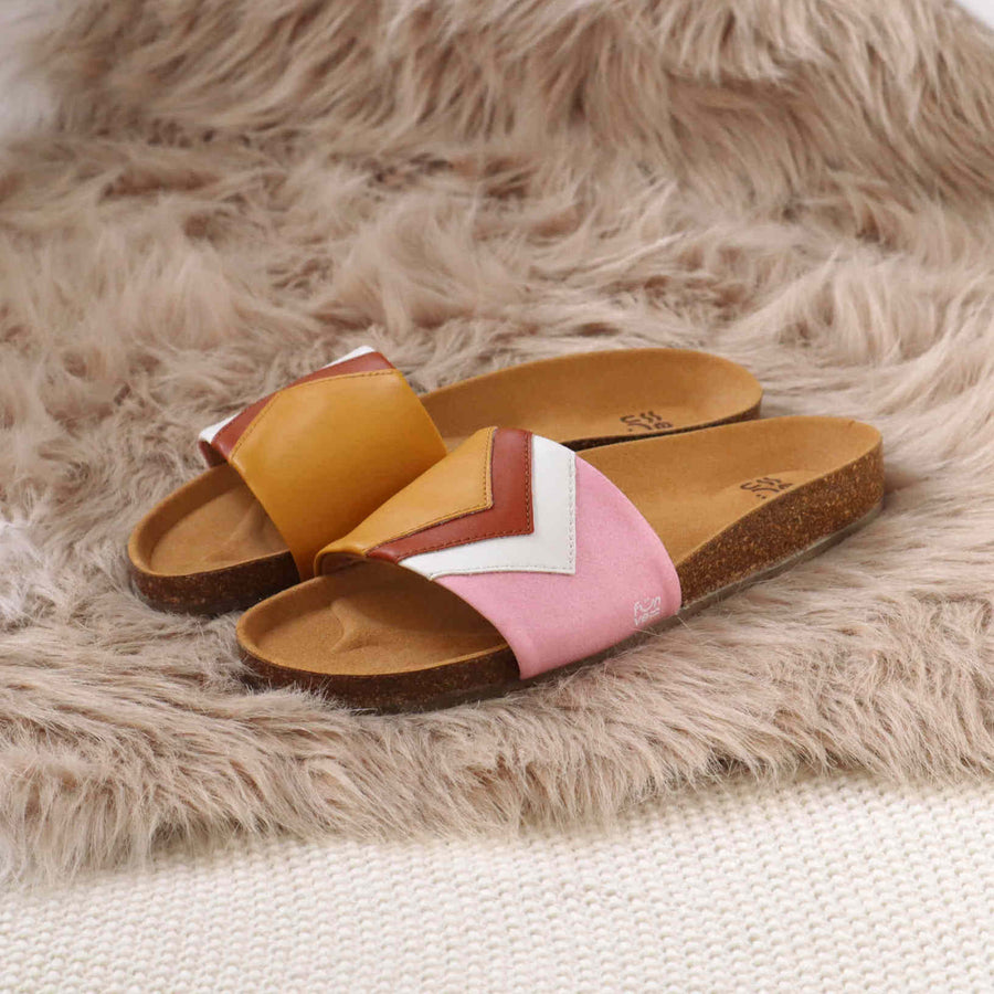 Premium vegan sandals in mustard, terracotta, white, pink - comfortable strap, soft footbed, slip-resistant sole, eco-friendly by Fünve at brixbailey.com