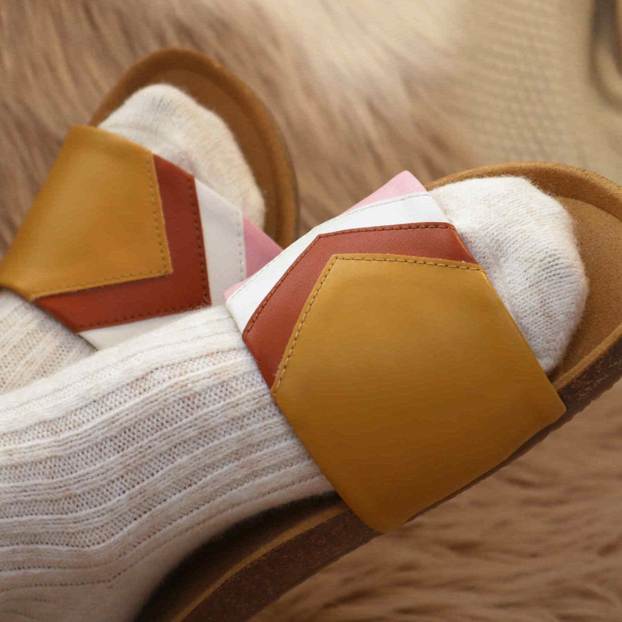 Premium vegan sandals DAWN in mustard, terracotta, white, pink - comfortable straps, soft footbed, slip-resistant sole, eco-friendly fair fashion by Fünve at brixbailey.com