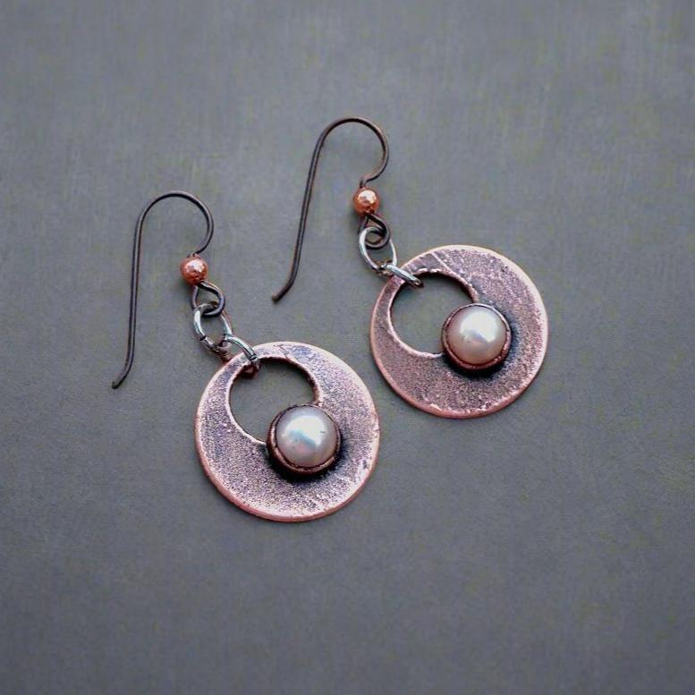 Copper Pearl Earrings - Crystal Jewelry | Handmade by Blackbird &amp; Sage