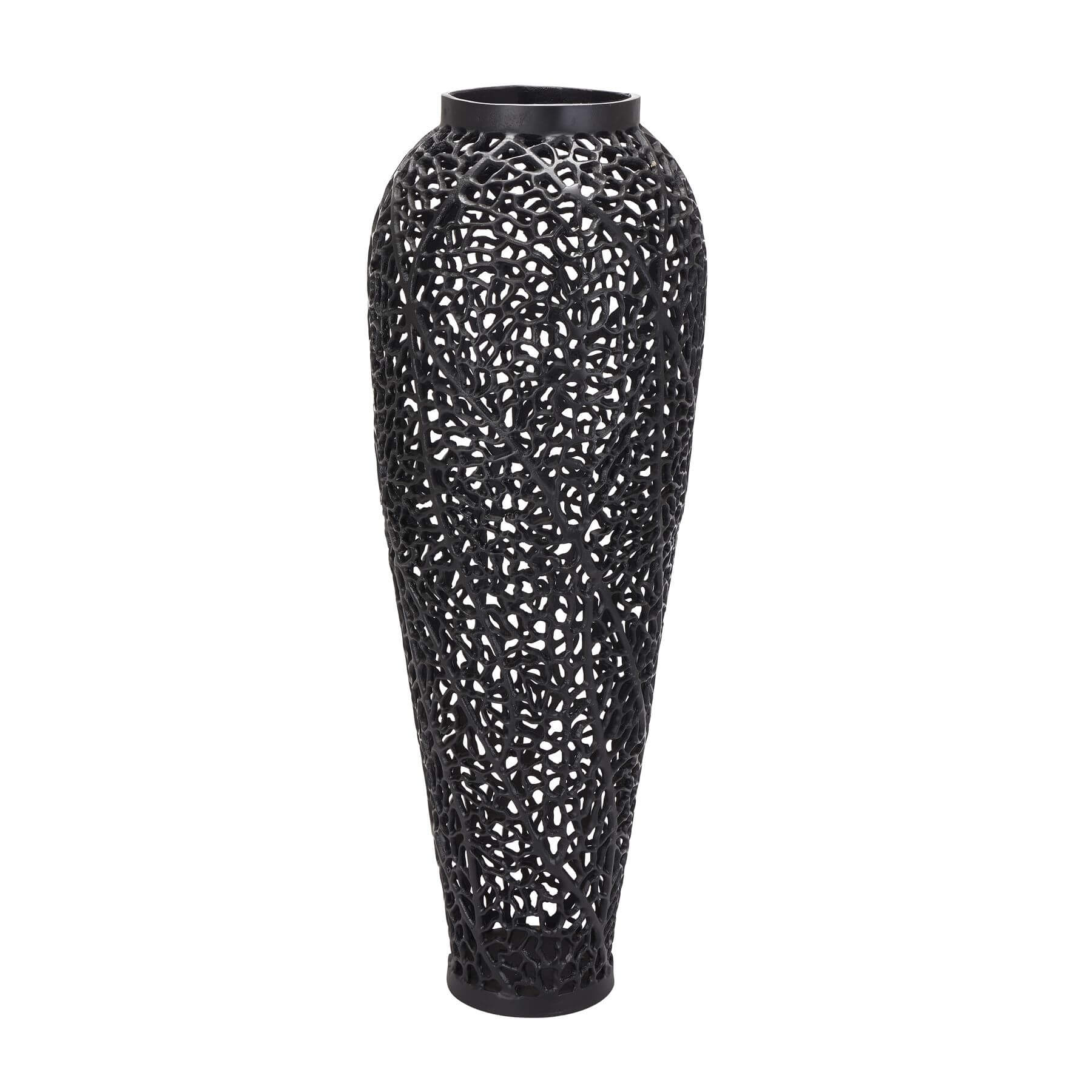 Elegant Black Cast Lattice Floor Vase | Large Statement Piece