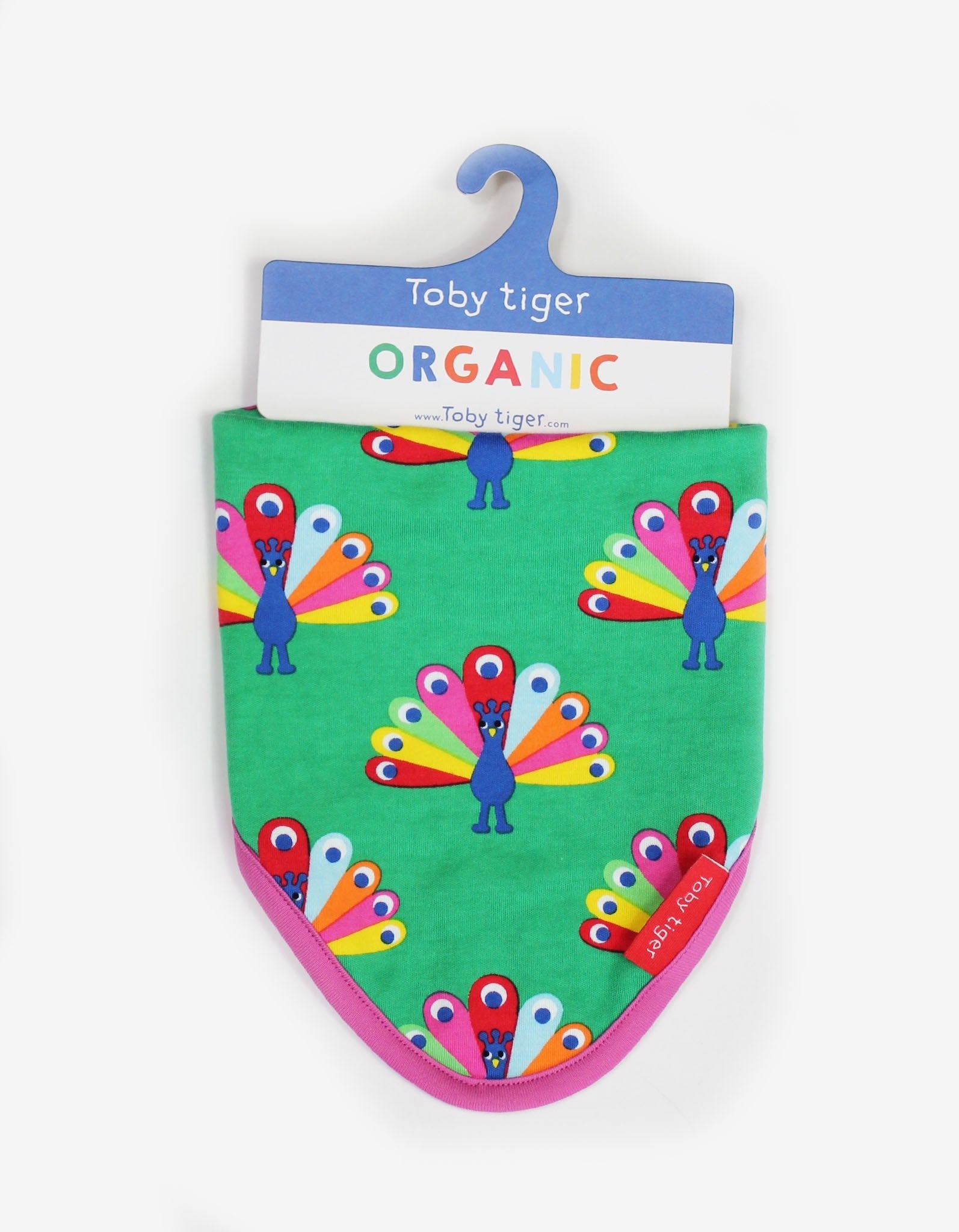 Premium Peacock Print Organic Cotton Baby Bib with Snap Buttons, Absorbent and Eco-Friendly by Toby Tiger at brixbailey.com