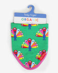 Premium Peacock Print Organic Cotton Baby Bib with Snap Buttons for Mess-Free Feeding and Teething by Toby Tiger at brixbailey.com