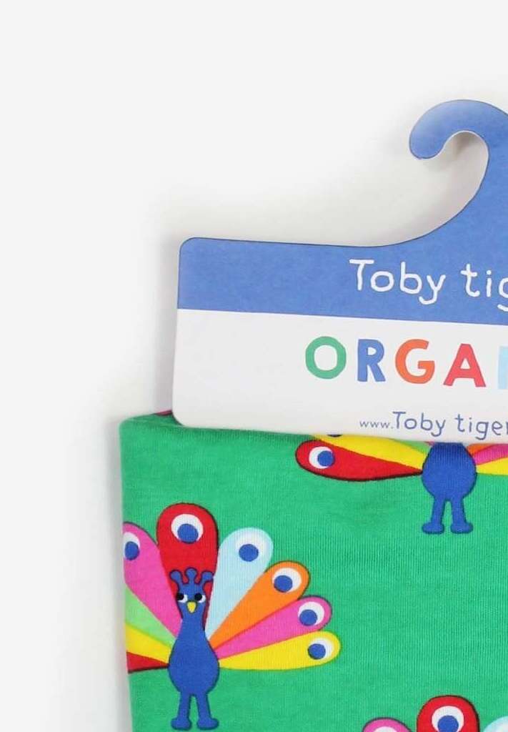 Premium Peacock Print Organic Cotton Baby Bib with Snap Buttons, Absorbent and Eco-Friendly by Toby Tiger at brixbailey.com