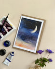 Hand-Painted Crescent Moon 'Luna' Watercolour Greeting Card