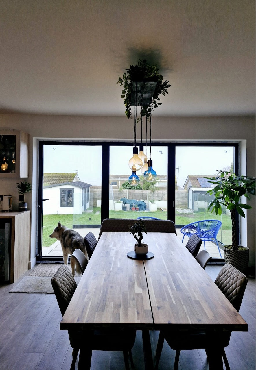 Wooden Chandelier with Black Canopy | Rustic Kitchen Island Lighting UK