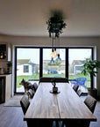 Wooden Chandelier with Black Canopy | Rustic Kitchen Island Lighting UK