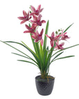 Artificial Flowers Orchid Black Ceramic Planter Dark Pink 50cm-1
