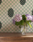 Deco Checkers - in Seafoam Bliss - Wallpaper -  Micaela Sharp Collaboration