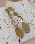 Hammered Gold Disc Necklace and Drop Earrings Set – Textured Oval Link Statement Jewellery