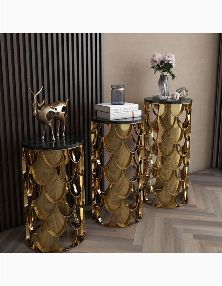 Gold Nesting Coffee Table, Marble