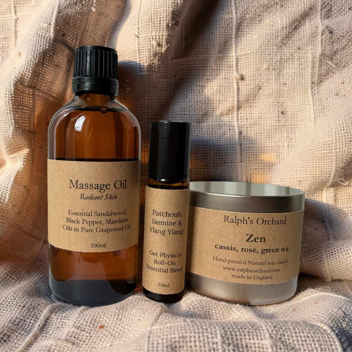 Destress Gift Set | Candle, Massage Oil &amp; Aromatherapy Roll-On