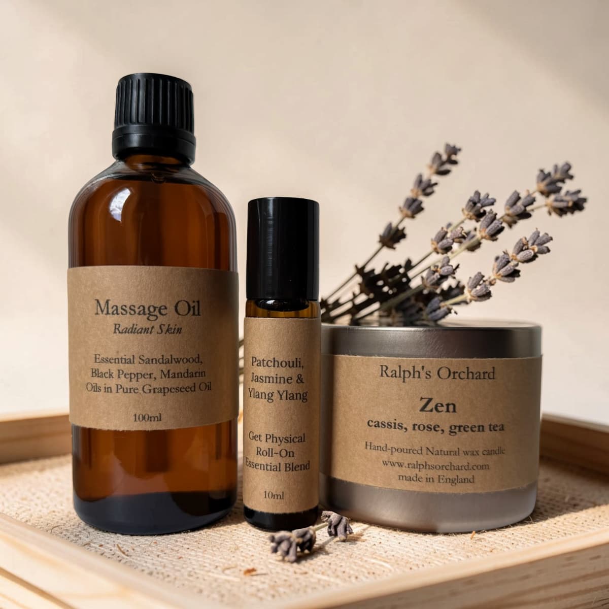 Destress Gift Set | Candle, Massage Oil &amp; Aromatherapy Roll-On